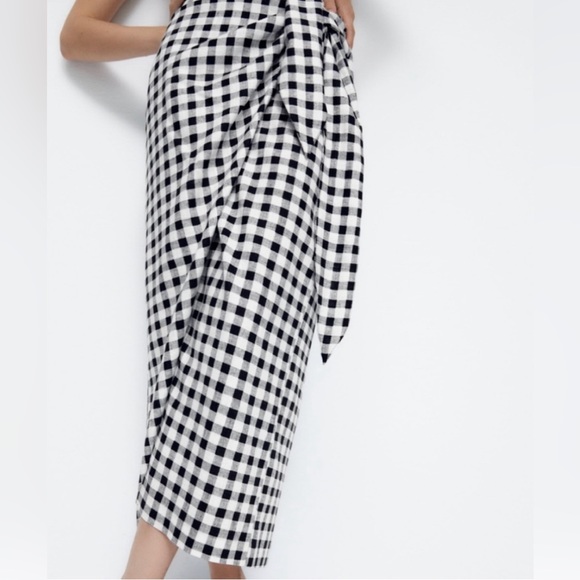 ZARA Gingham Linen Blend Skirt - Picture 4 of 12